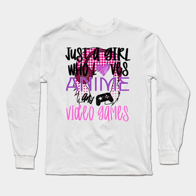 Just A Girl Who Loves Anime and Video Games Cute Manga Gift for Creative Girls Long Sleeve T-Shirt by OriginalGiftsIdeas